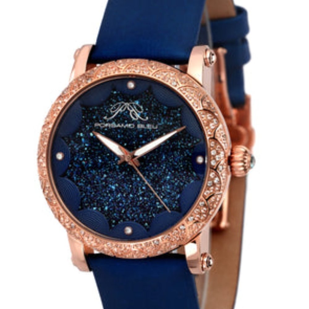 PORSAMO BLEU Genevieve Ladies' Watch~Blue Topaz Crystal Rose Gold Model 682BGEL